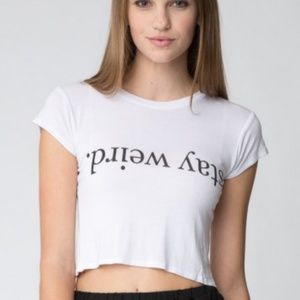 Brandy Melville stay weird cropped tee